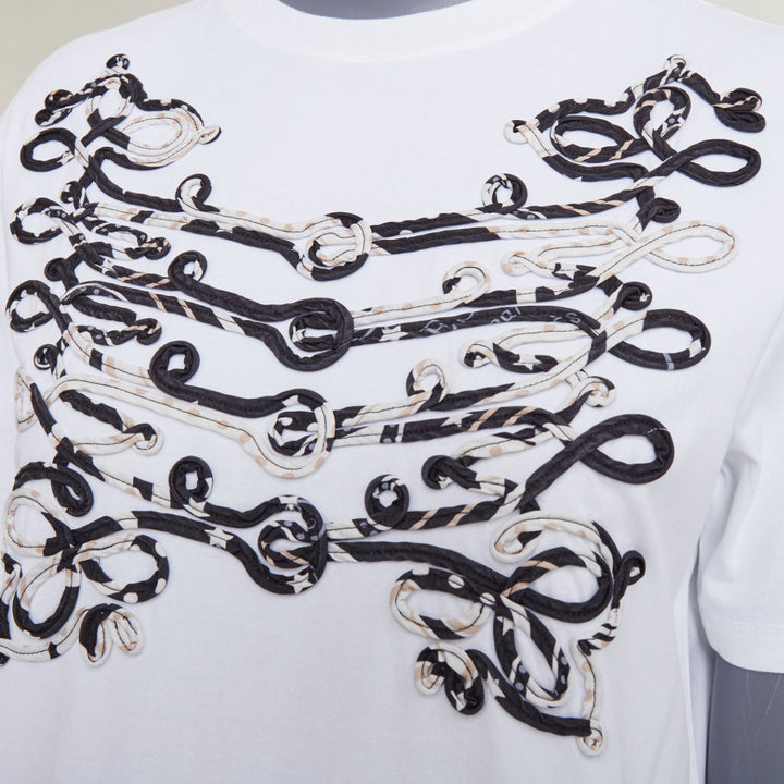 HERMES Mors et Gourmettes Equstrian silk applique cotton tshirt dress FR36 S