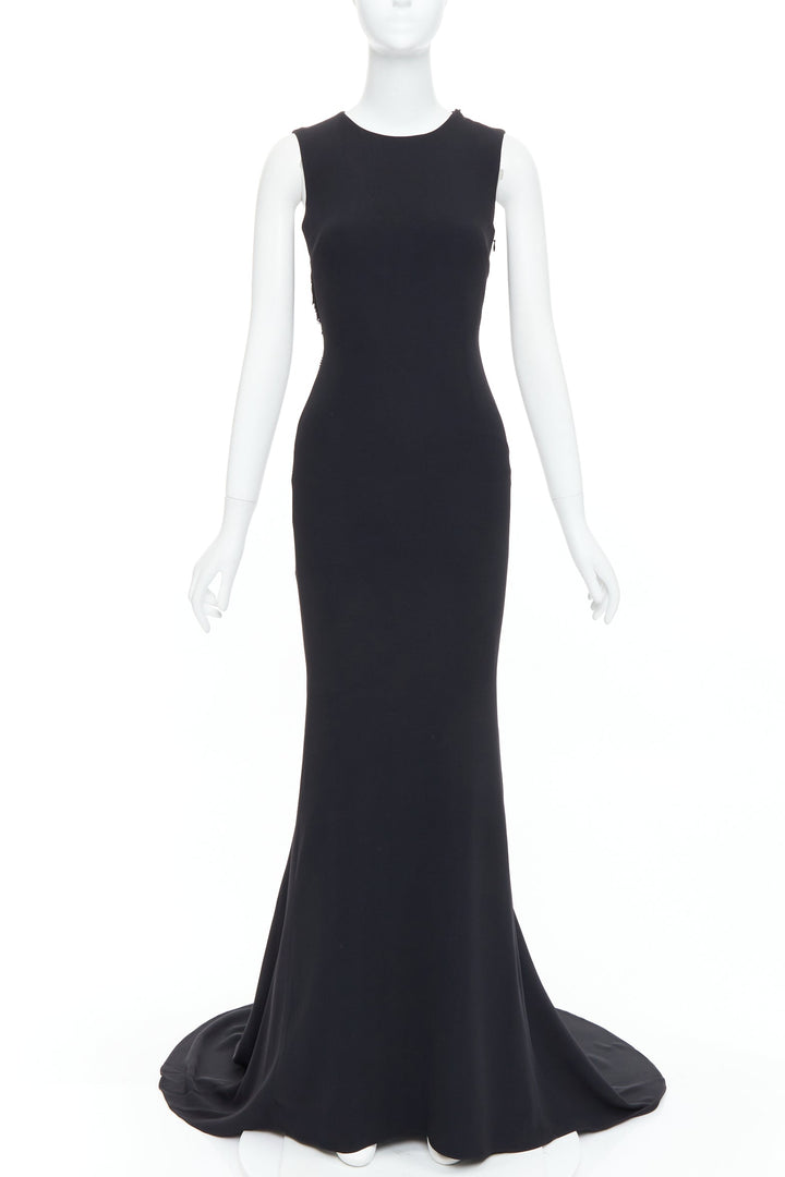 STELLA MCCARTNEY 2014 black fringe mesh back fitted long train gown IT36 XXS