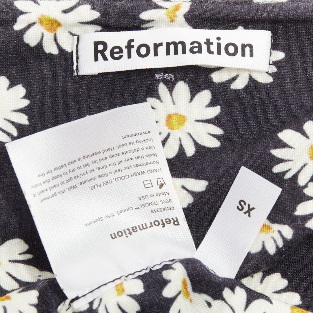 REFORMATION Becky black yellow tencel daisy print double layer mini dress XS