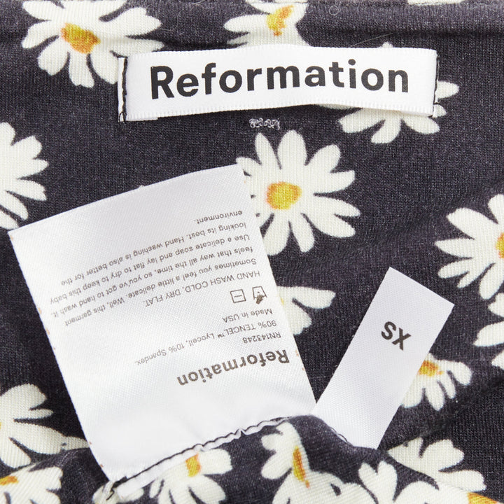 REFORMATION Becky black yellow tencel daisy print double layer mini dress XS