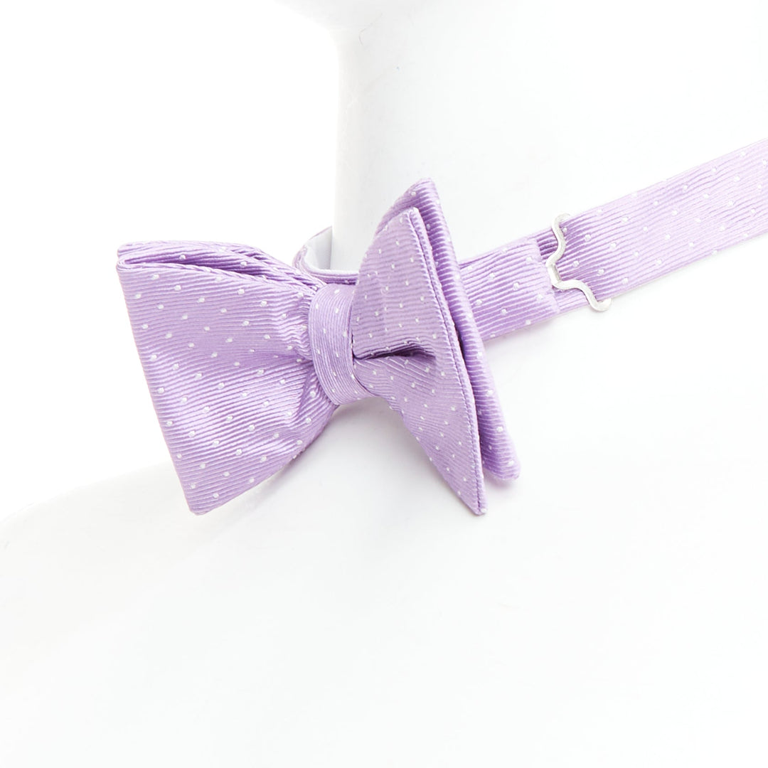 LANVIN 100% silk purple white dot classy bow tie