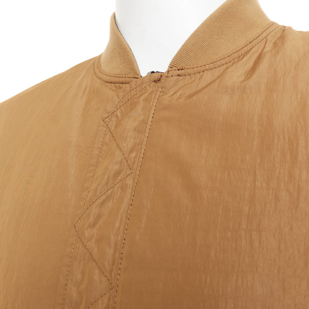 KENT AND CURWEN Reversible navy brown cotton blend zip up bomber jacket M