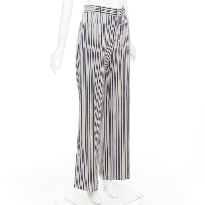 CHRISTIAN DIOR grey navy virgin wool high waisted striped wide leg pants FR36 S