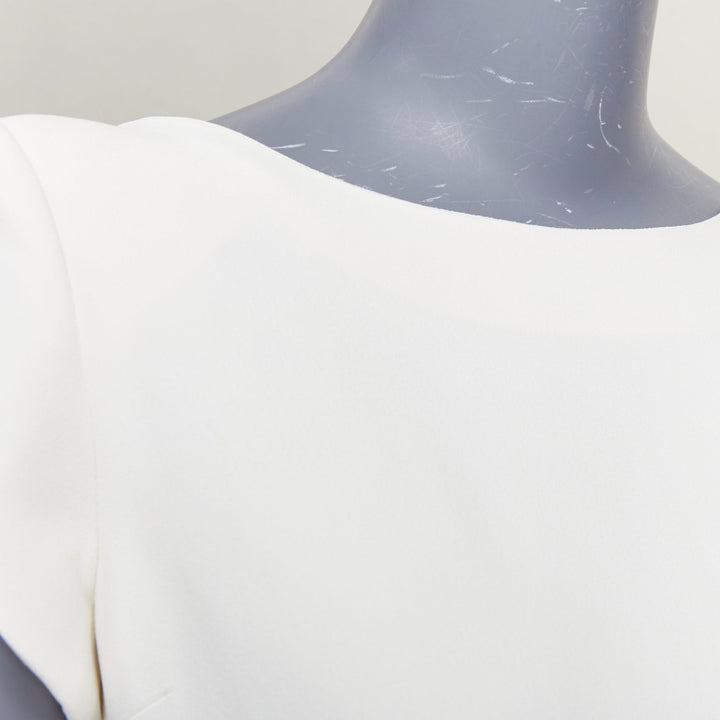 SAINT LAURENT 2012 cream crepe padded shoulder bateau neck mini dress FR34 XS