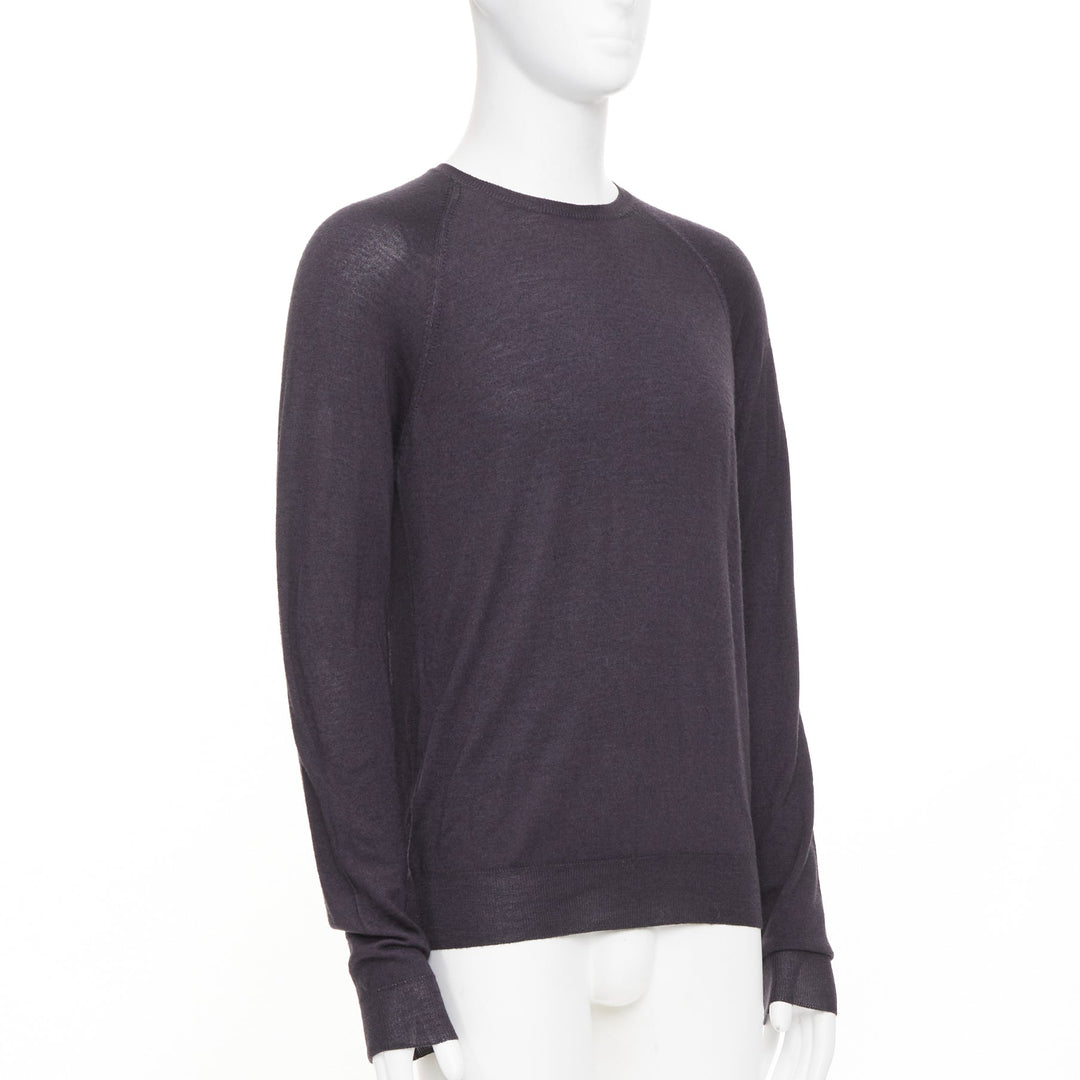 PRADA 2008 dark charcoal grey sheer wool silk blend long sleeve sweater IT46 S