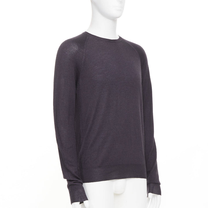 PRADA 2008 dark charcoal grey sheer wool silk blend long sleeve sweater IT46 S