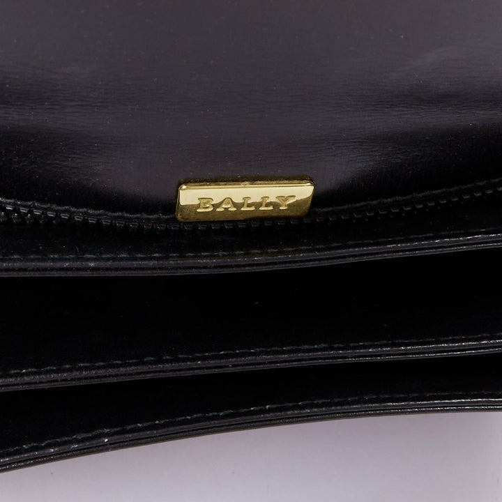 BALLY Vintage black smooth leather gold turnlock chain flap box bag