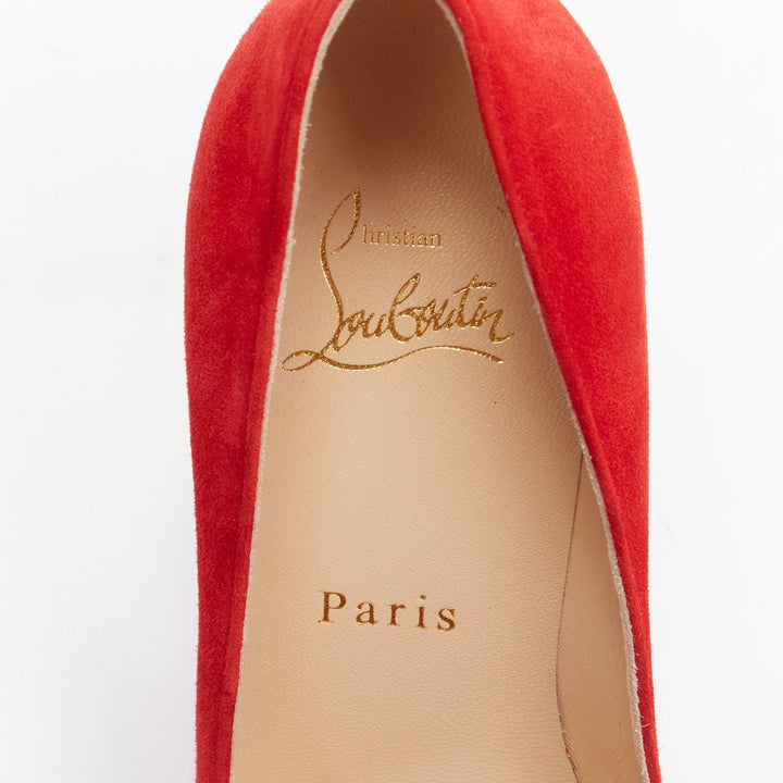 CHRISTIAN LOUBOUTIN Eloise 85 Loubi red suede almond toe classic pump EU36