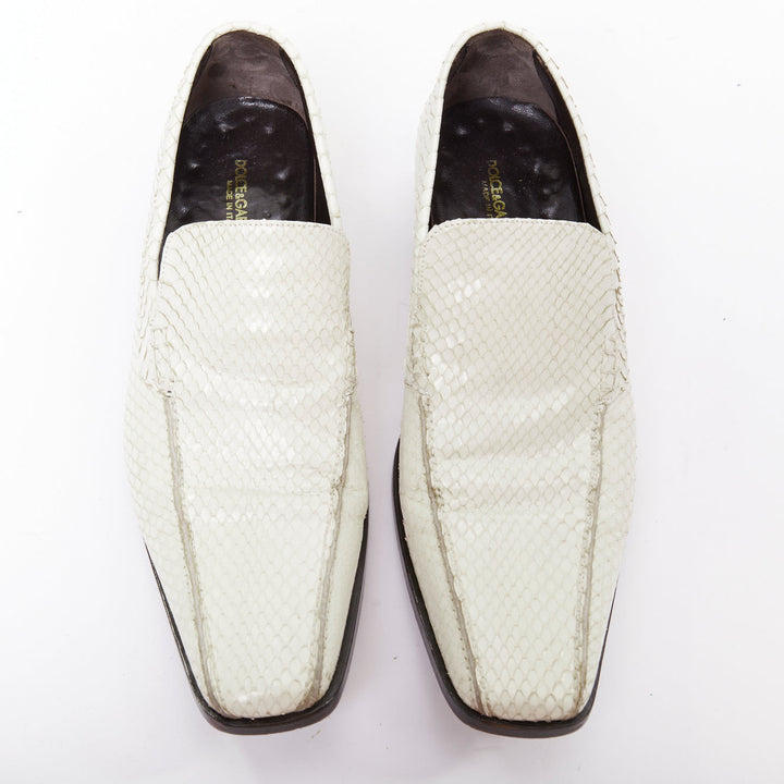 DOLCE GABBANA Vintage white scaled leather piped loafer shoes UK6 EU40