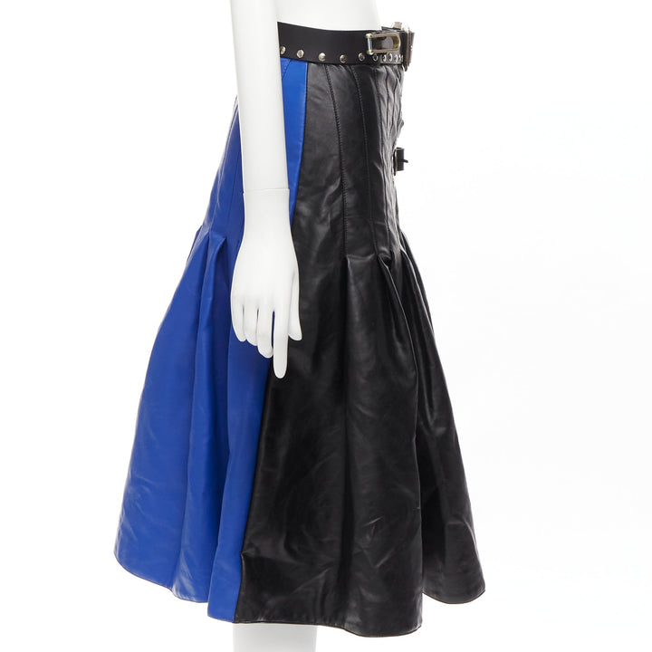 CHOPOVA LOWENA 2020 Runway black leather belt buckle studded gladiator skirt XS