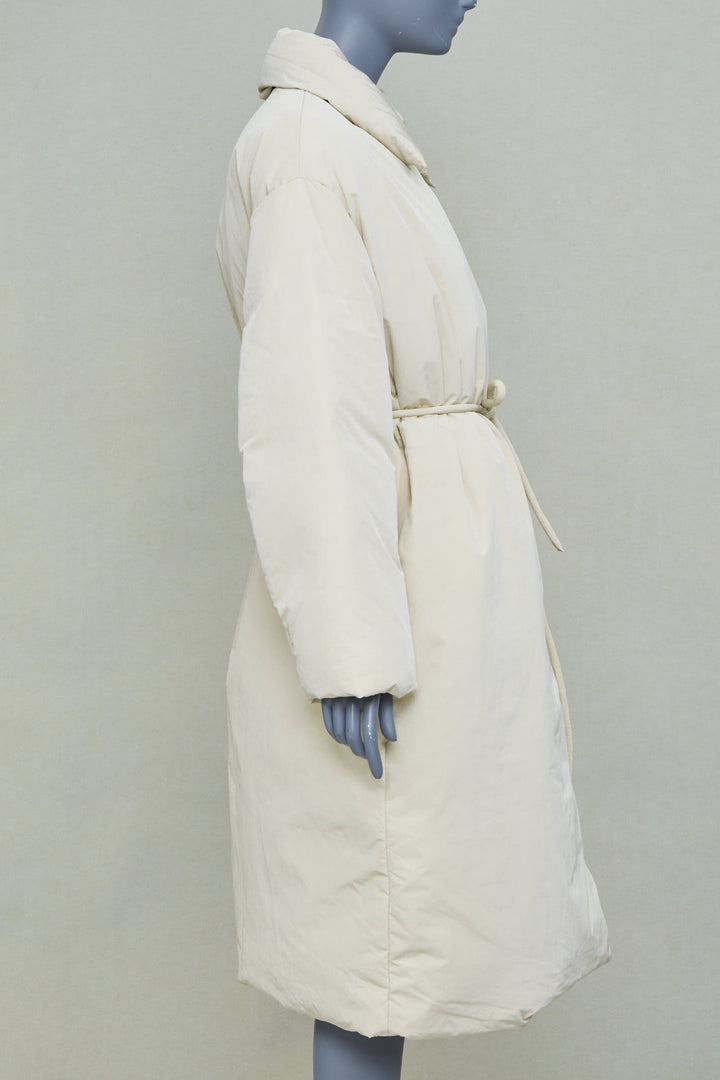 AMOMENTO ivory polyester quilted drawstring waist long padded outerwear coat OS
