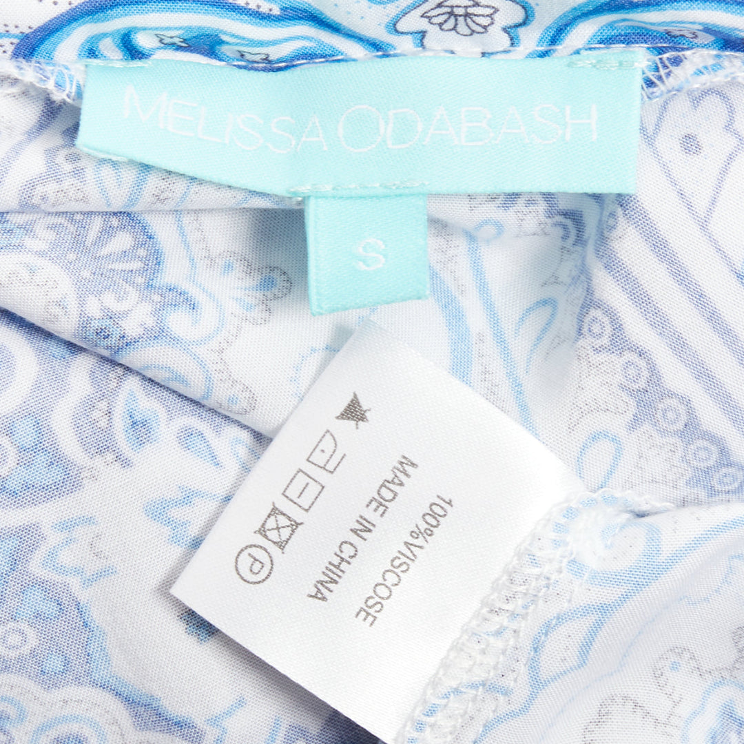 MELISSA ODABASH Gabby blue white floral paisley print viscose  kaftan dress S