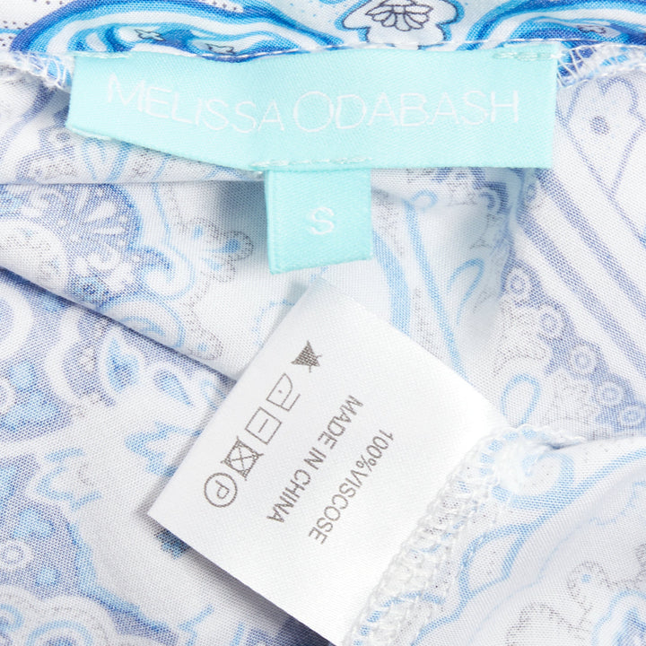 MELISSA ODABASH Gabby blue white floral paisley print viscose  kaftan dress S