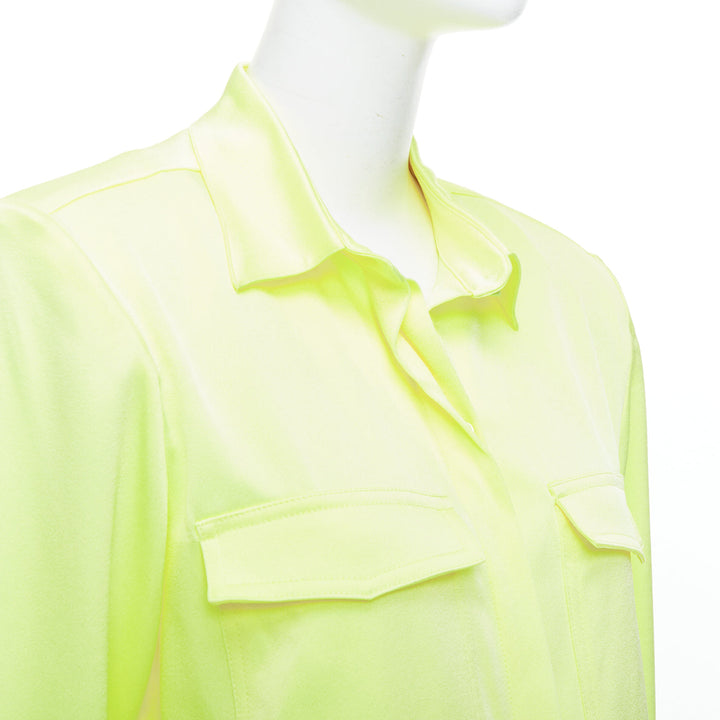 ALEX PERRY neon yellow padded shoulder button down overshirt UK8 S