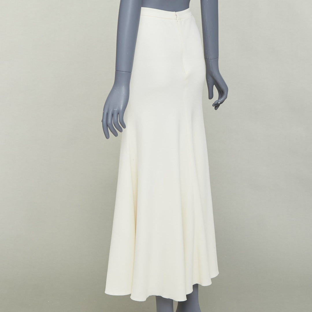 GIAMBATTISTA VALLI cream silk lined high waist flute mermaid midi skirt IT38 XS
