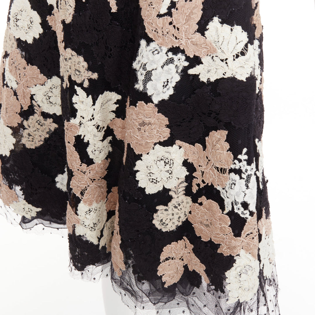 VALENTINO 2013 Runway black ivory beige lace Point d'Esprit sheer midi dress