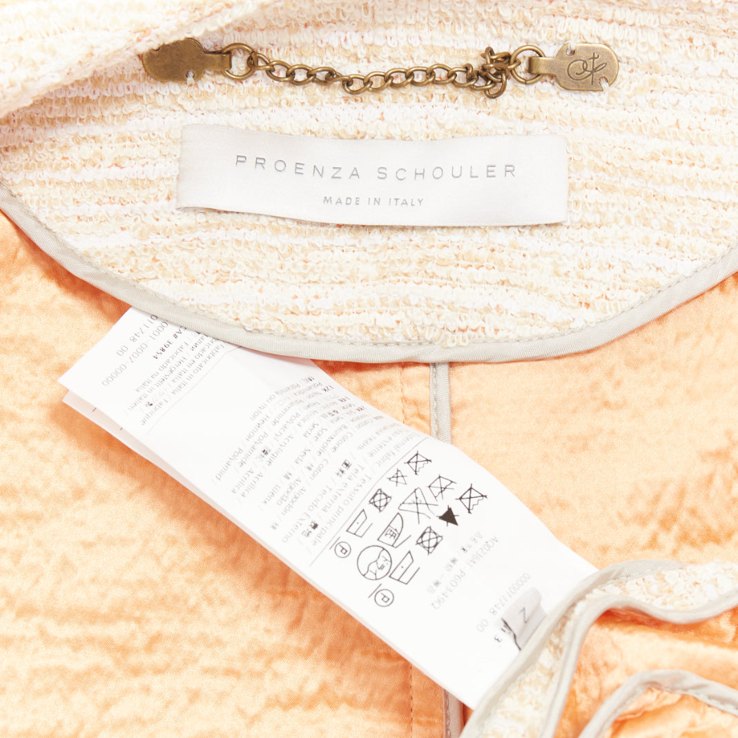 PROENZA SCHOULER 2011 beige cotton tweed orange trim scoop jacket US2 S