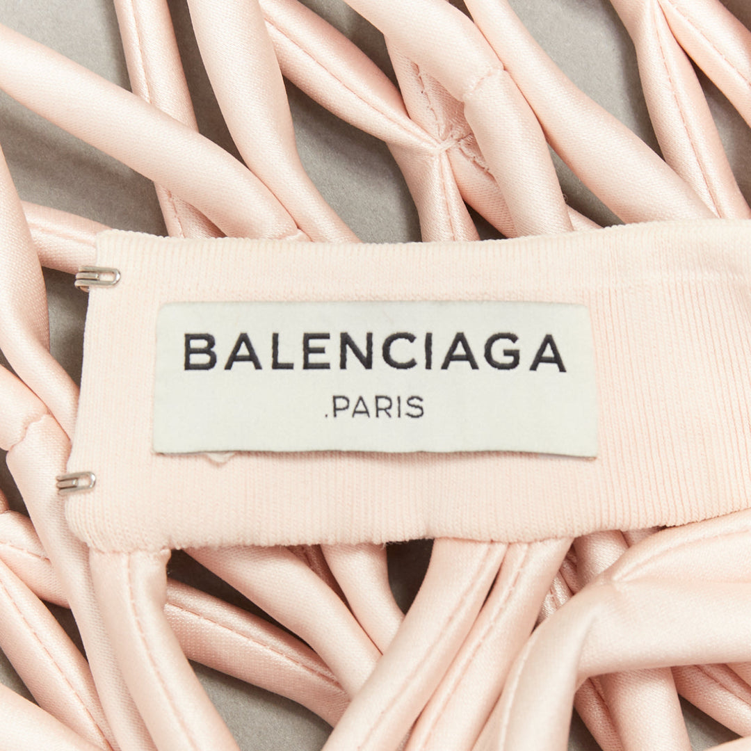 BALENCIAGA 2015 Runway pink satin 3D net high neck vest top