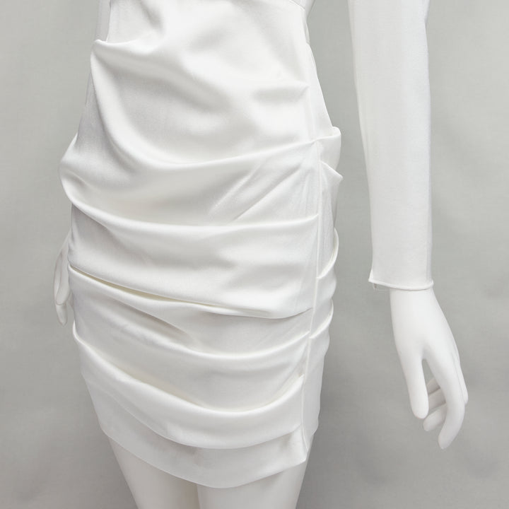 ALEX PERRY Blaze white ruched satin back zip mini cocktail dress UK6 XS