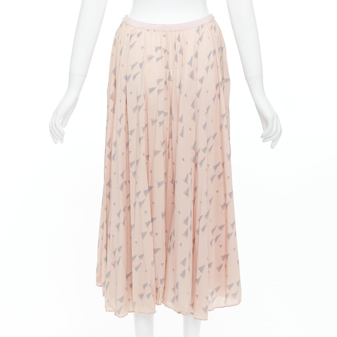 VALENTINO  100% silk dusty pink grey triangle print midi skirt UK8 S