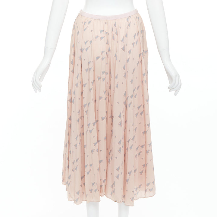VALENTINO  100% silk dusty pink grey triangle print midi skirt UK8 S