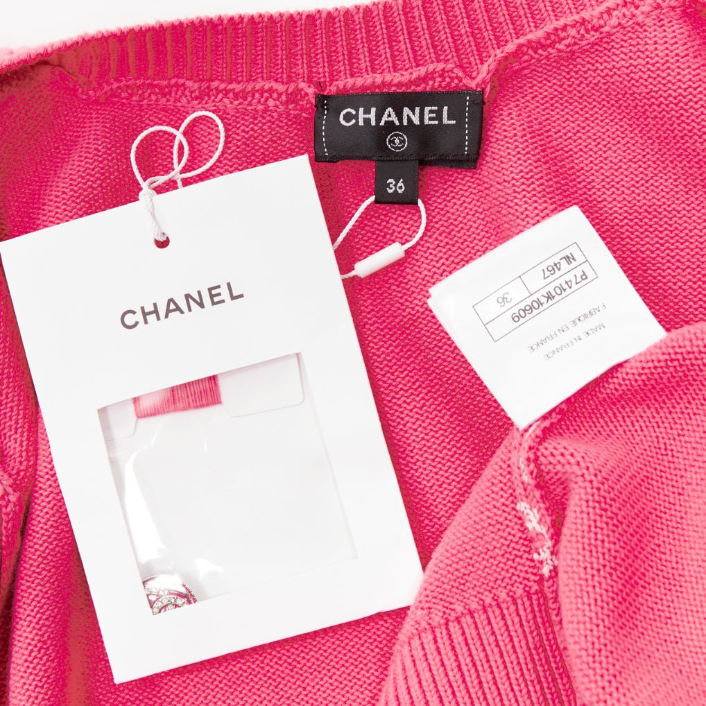 CHANEL 23C pink Number 5 perfume CC logo cropped cardigan FR36 S