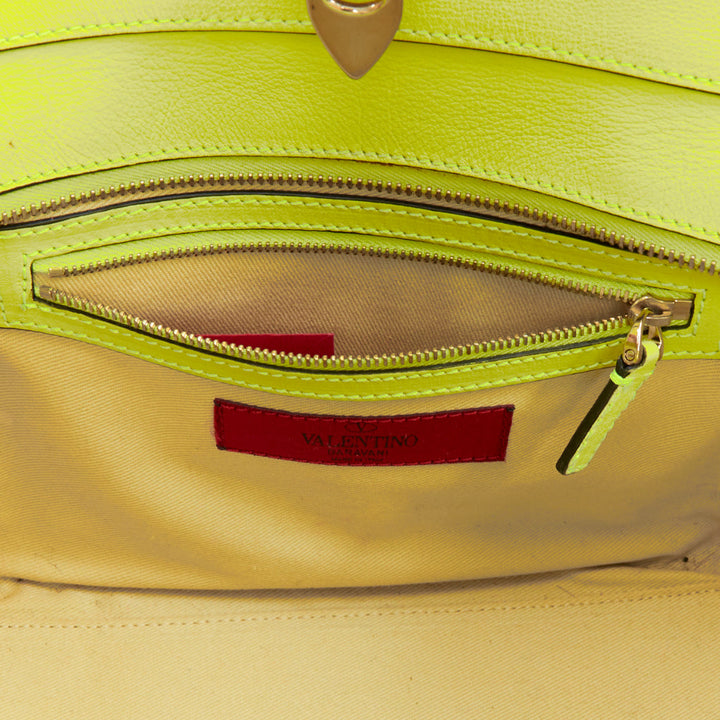 VALENTINO Rockstud neon yellow leather pyramid stud tote bag