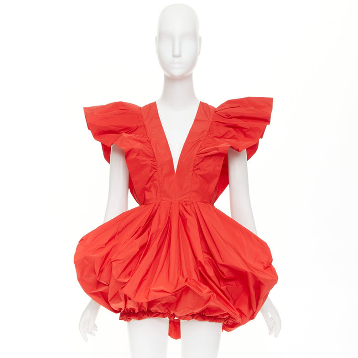 PHILOSOPHY DI LORENZO SERAFINI red taffeta puff ruffle balloon dress IT40 S