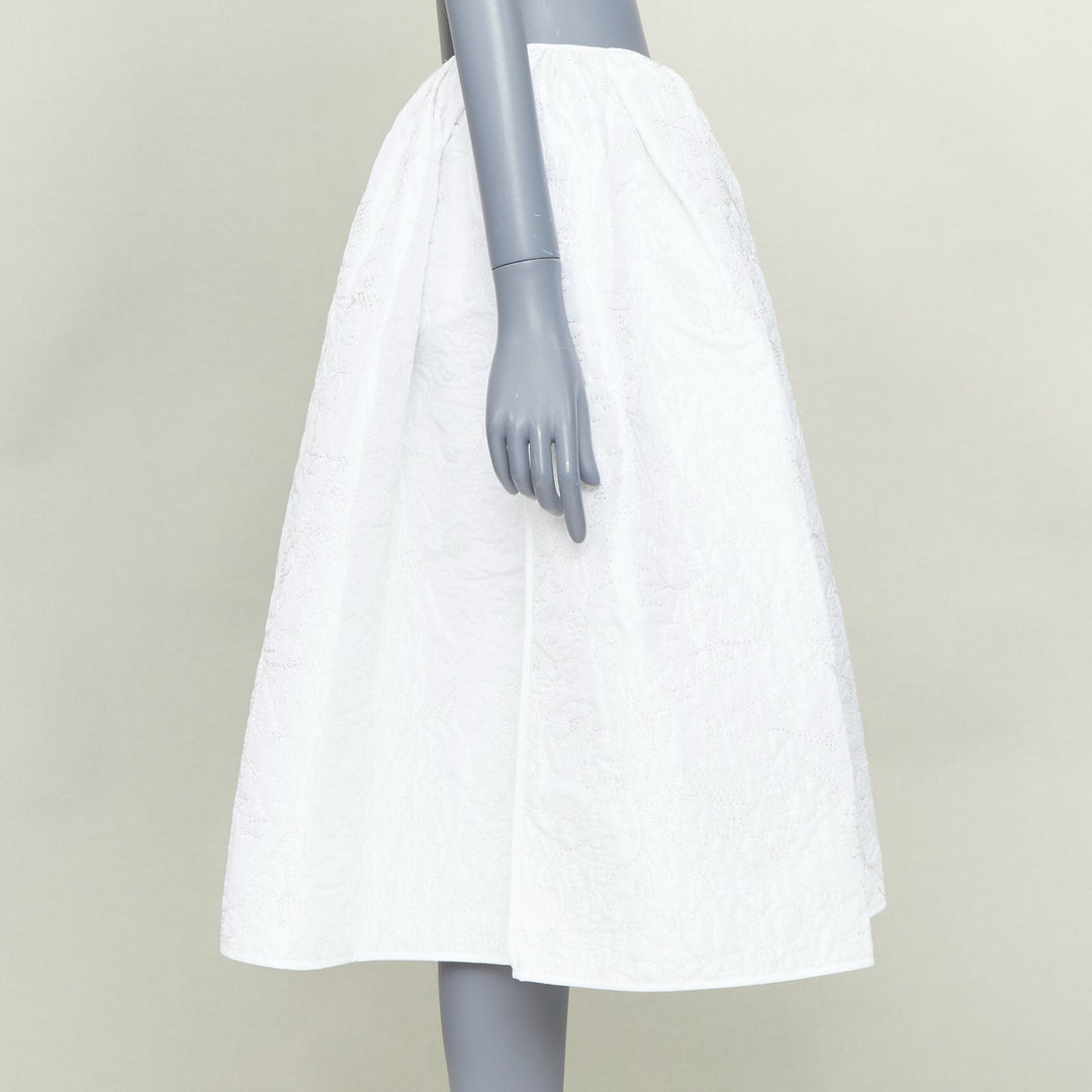 CECILIE BAHNSEN Mala Plumeria white matelasse floral overstitch skirt UK8 S