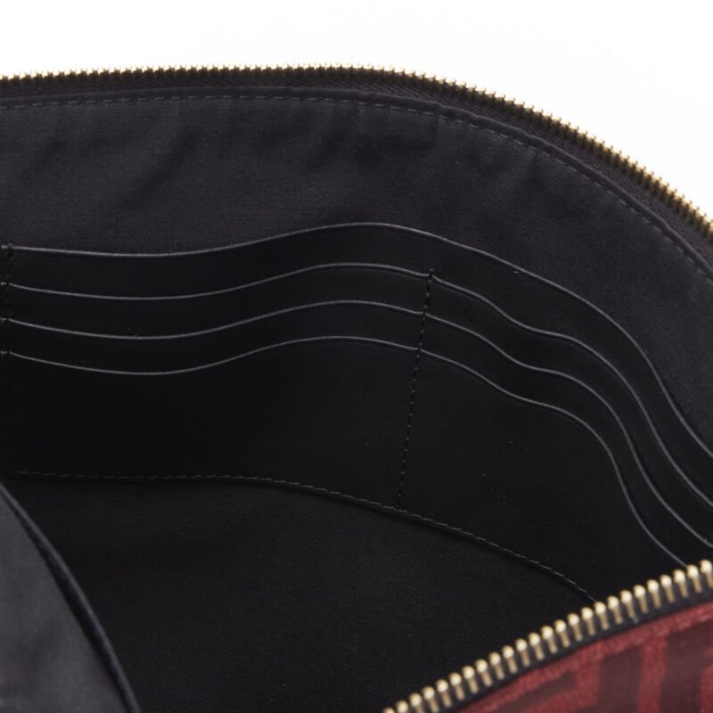 FENDI Zucca FF monogram red canvas black leather zip clutch bag