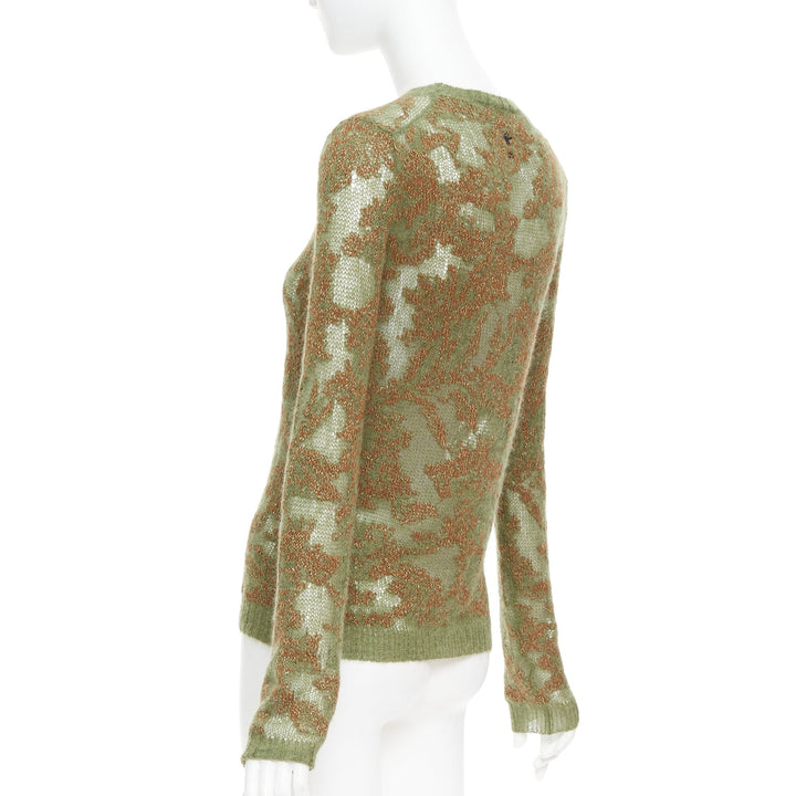 DIOR 2023 Brocart green brown cashmere blend loose knit sweater FR34 XS