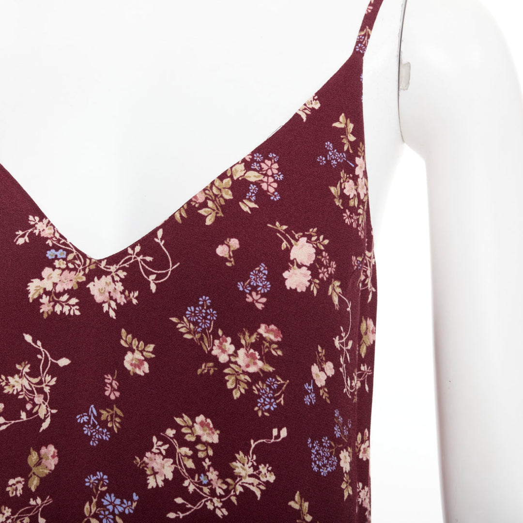 REFORMATION Marlowe burgundy viscose floral print high slit mini dress US0 XS