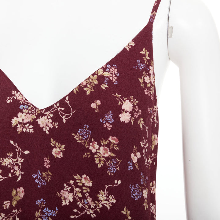 REFORMATION Marlowe burgundy viscose floral print high slit mini dress US0 XS