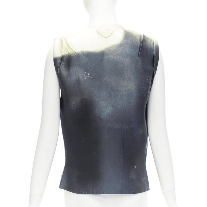 PRADA 2023 Runway grey watercolor satin creased paper effect undone top IT40 S