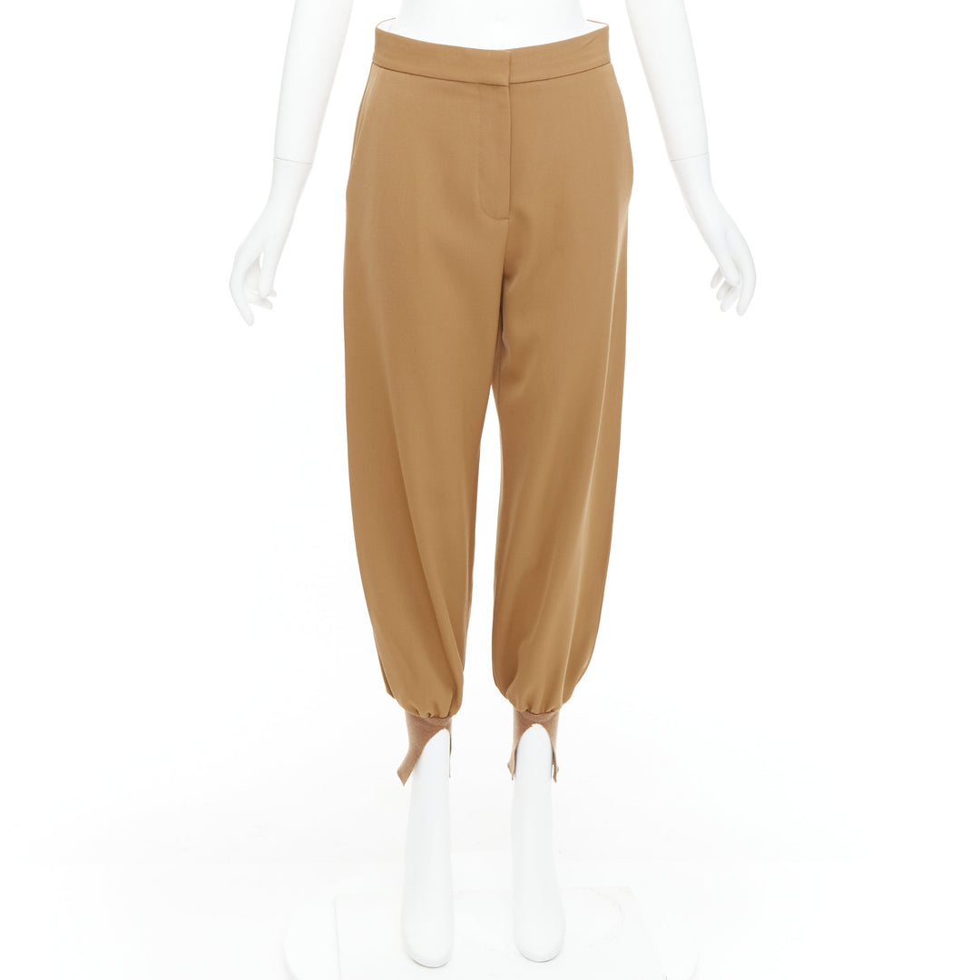 STELLA MCCARTNEY camel ribbed hem balloon tapered pants IT36 XXS