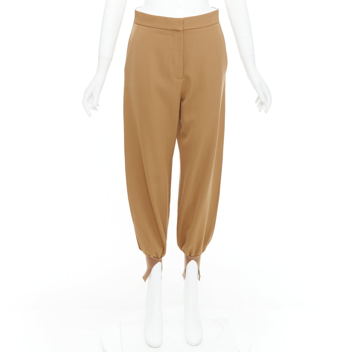 STELLA MCCARTNEY camel ribbed hem balloon tapered pants IT36 XXS