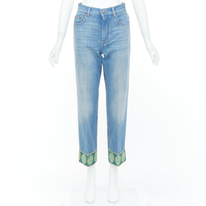 VALENTINO 2025 Runway blue washed green embroidered beaded hem denim jeans 25S