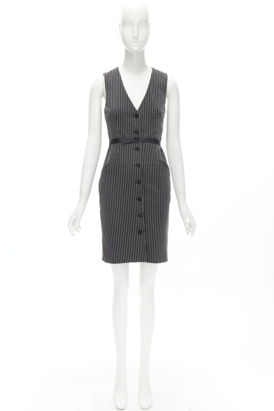 DIANE VON FURSTENBERG Gilet Dress black white vertical pinstripes dress US0 XS