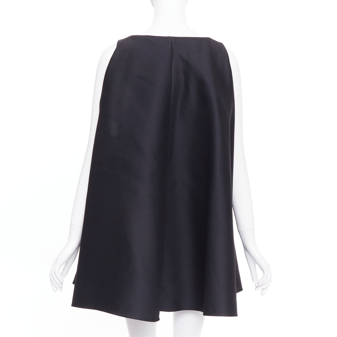 CHRISTIAN DIOR 2014 Raf Simons black bow belted pleat cape peplum dress FR34 XS