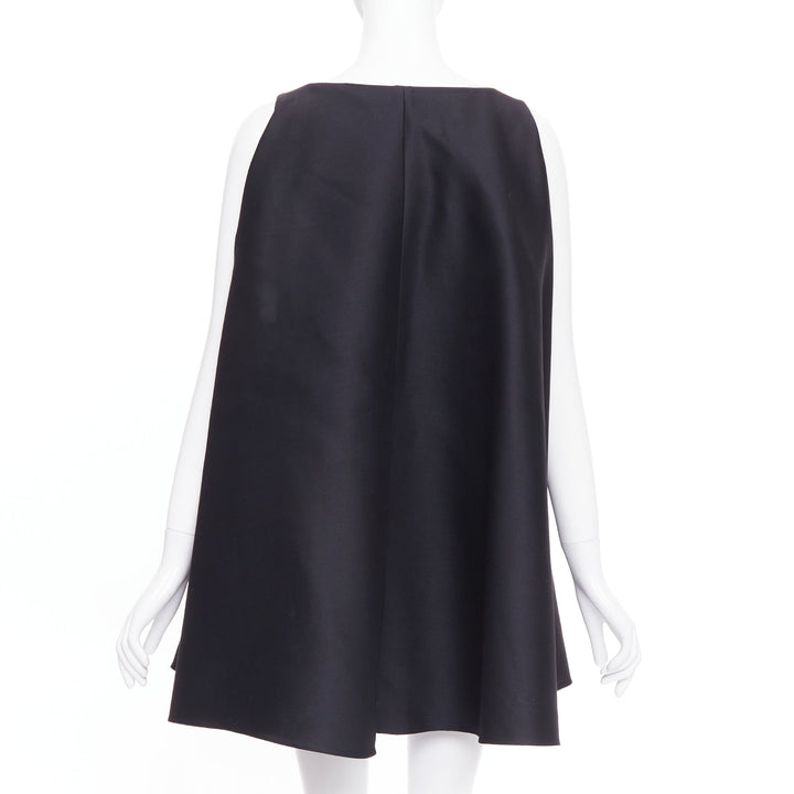 CHRISTIAN DIOR 2014 Raf Simons black bow belted pleat cape peplum dress FR34 XS