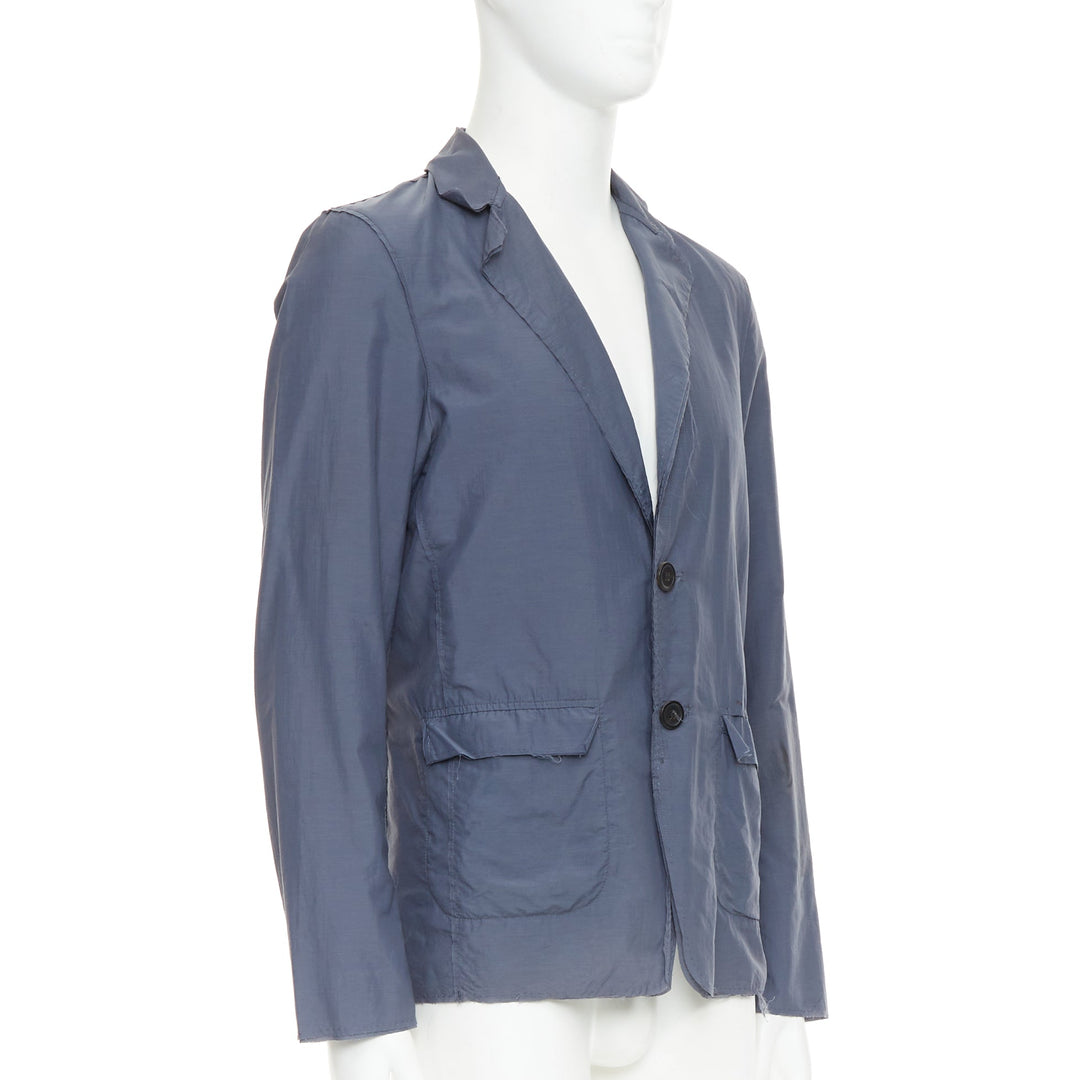 LANVIN navy light double layer fabric raw edge casual blazer jacket FR46 S