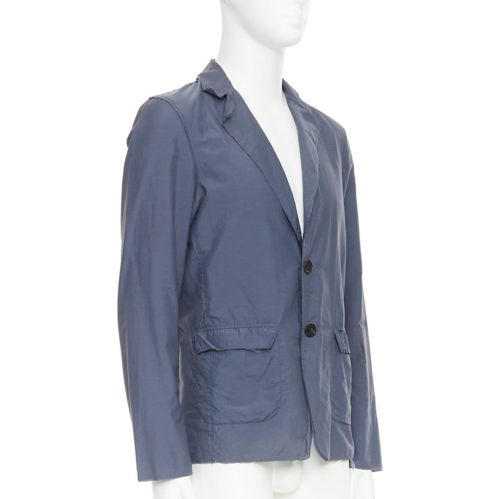 LANVIN navy light double layer fabric raw edge casual blazer jacket FR46 S