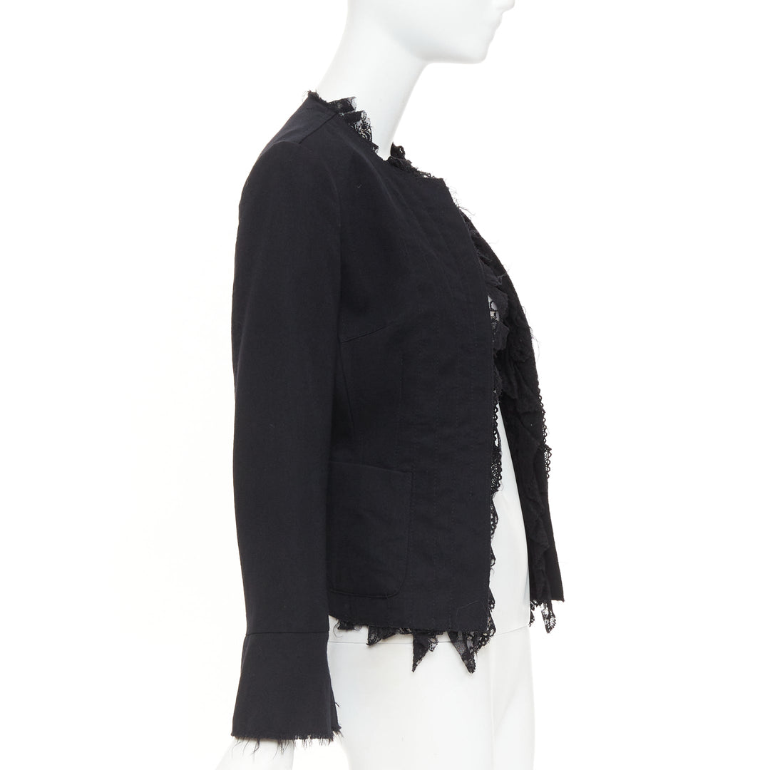 COMME DES GARCONS 2005 black wool lace mousseline open ruffle cropped jacket S