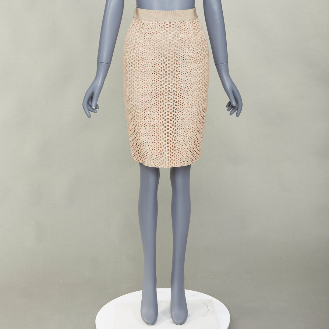 GIAMBATTISTA VALLI 2018 eyelet embroidered cotton pencil skirt IT38 XS
