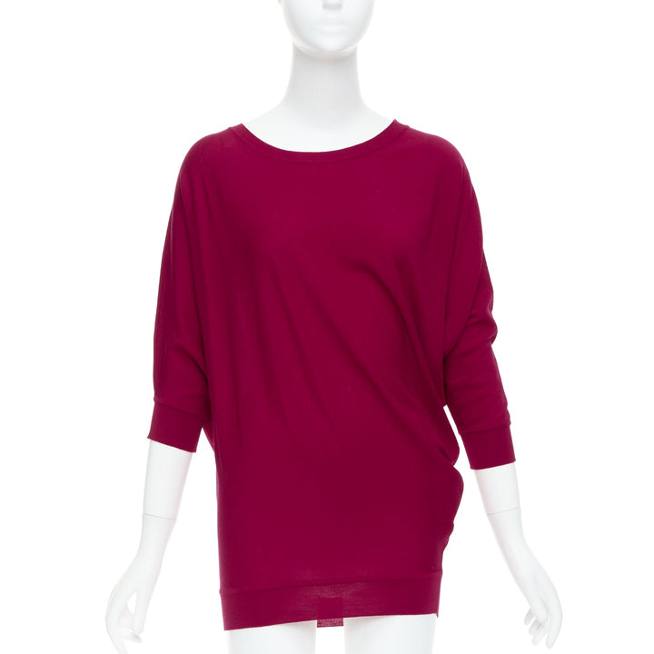 ALEXANDER MCQUEEN raspberry red 100% wool asymmetric drape sweater M