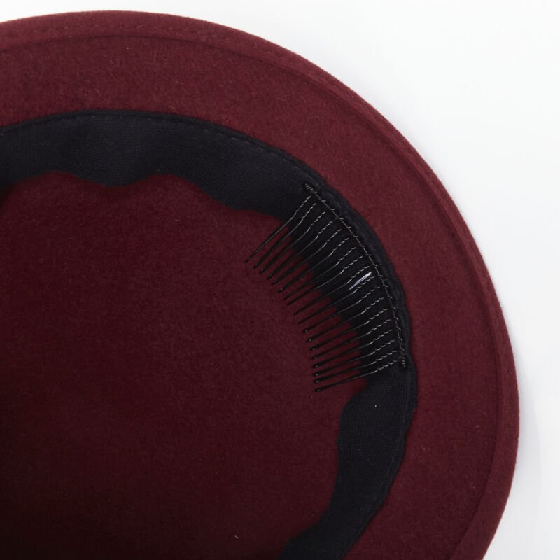 MAISON MICHEL Melanie Pearles burgundy red wool felt topper fedora hat 54cm