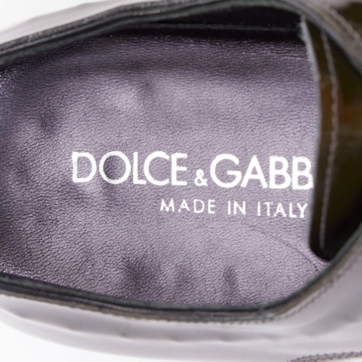 DOLCE GABBANA green patent leather pointy lace up brogue shoes UK7 EU41