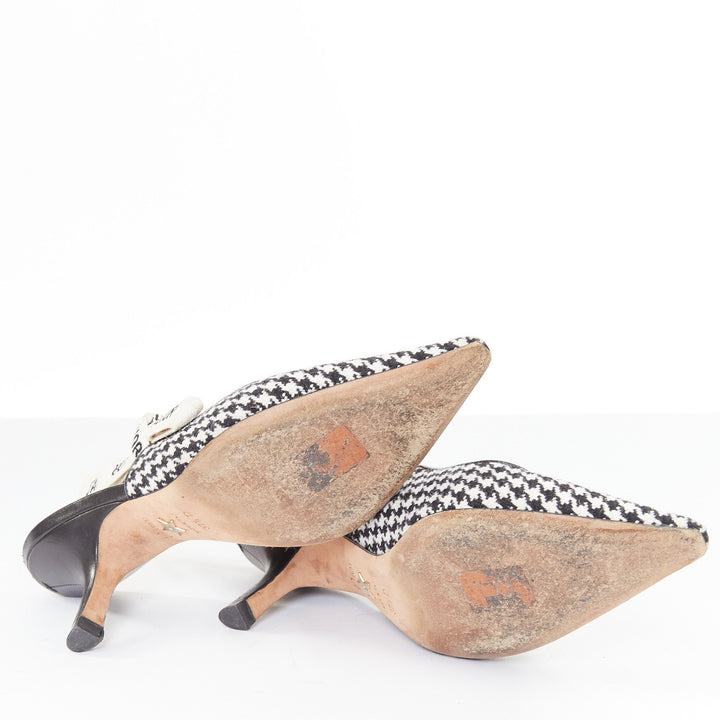 CHRISTIAN DIOR 2019 J'Adior black white houndstooth Ribbon sling pumps EU37.5D