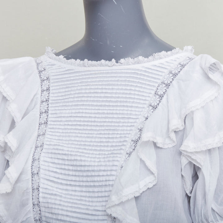 ISABEL MARANT Dentelle white cotton lace trim boho ruffle peasant top FR36 S