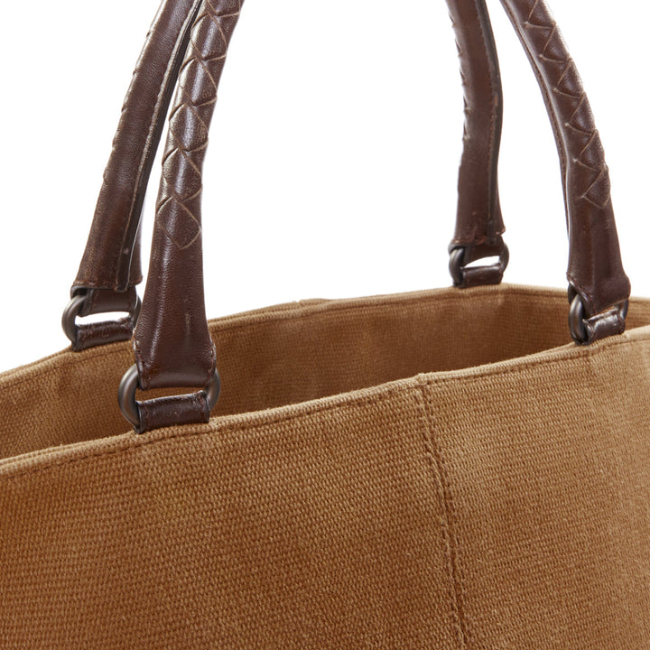 BOTTEGA VENETA gradient ombre brown canvas Intrecciato woven leather handle bag